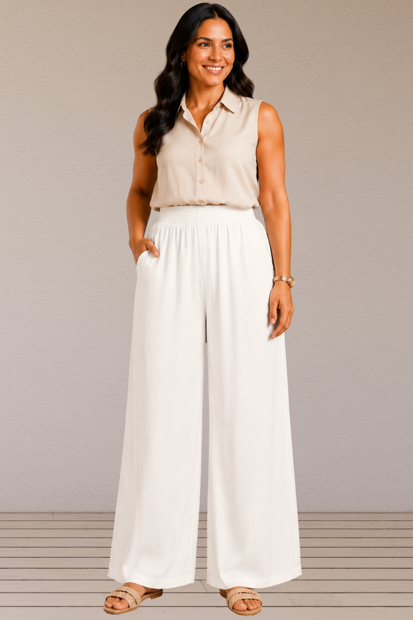 Off White Flared Palazzo Pant