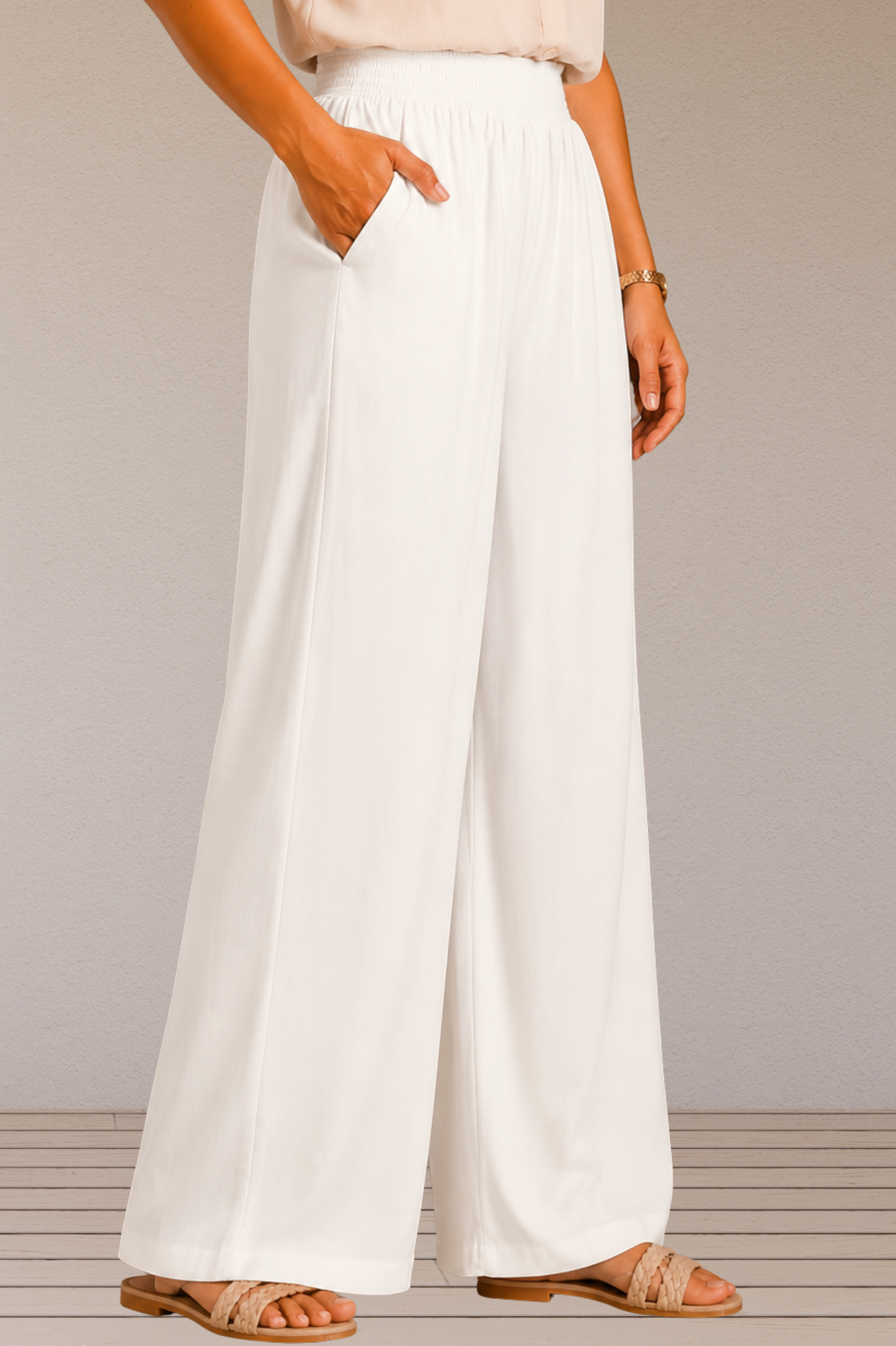 Off White Flared Palazzo Pant