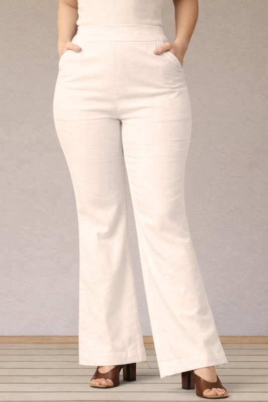 Off White Flared Slub Pants