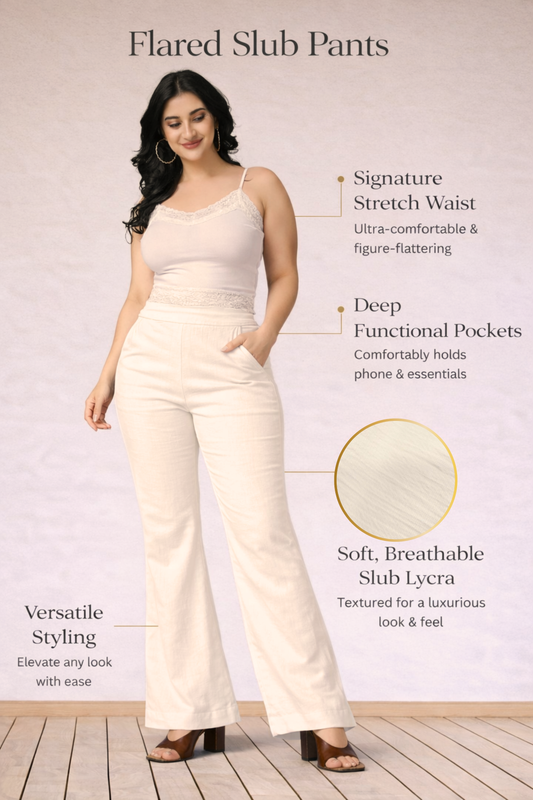 Off White Flared Slub Pants