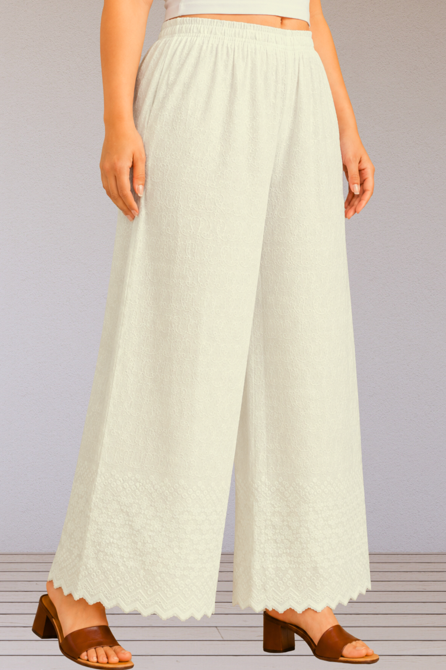 Off White Full Chikankari Palazzo