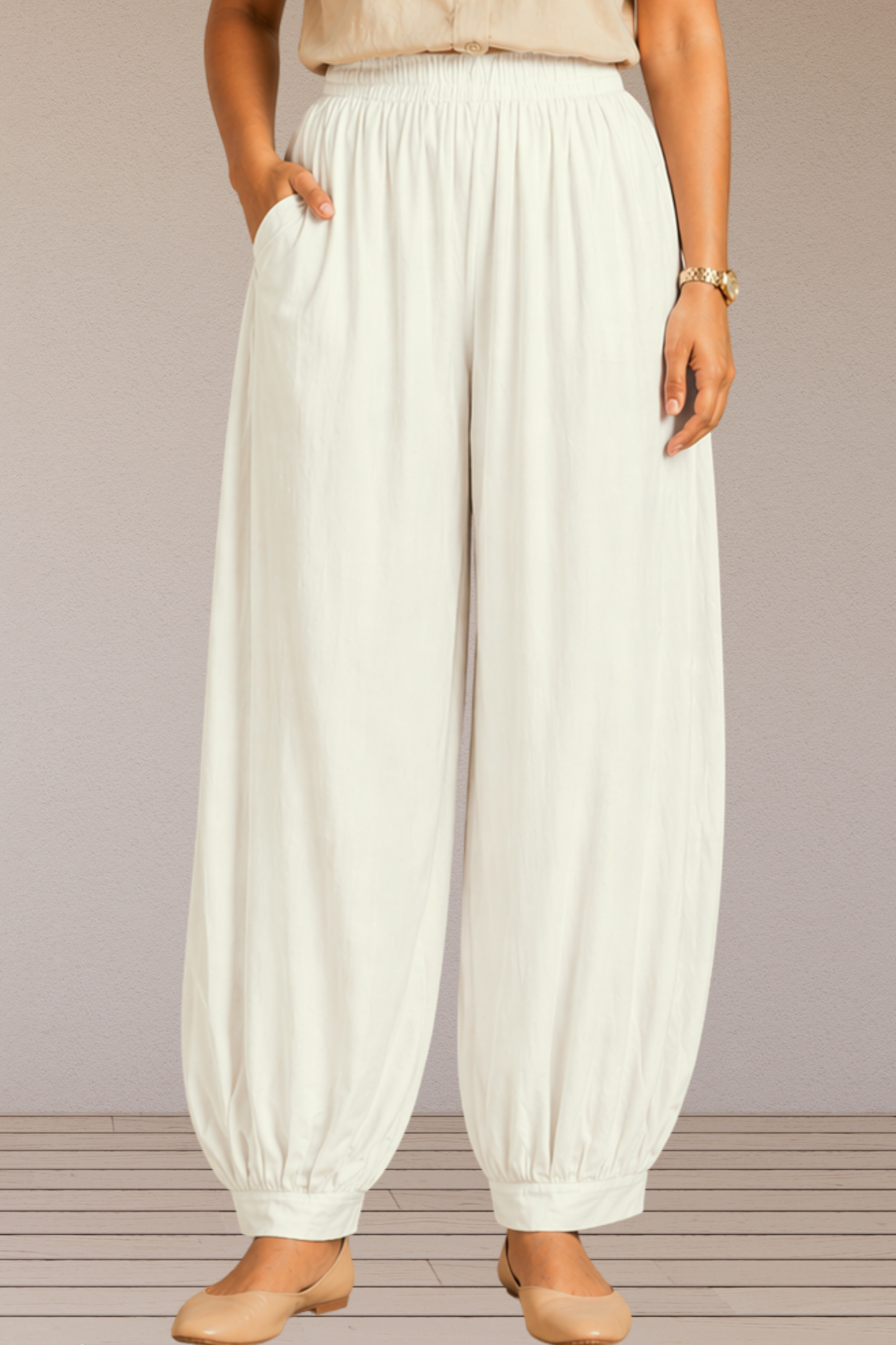Off White Rayon Afghani Pants