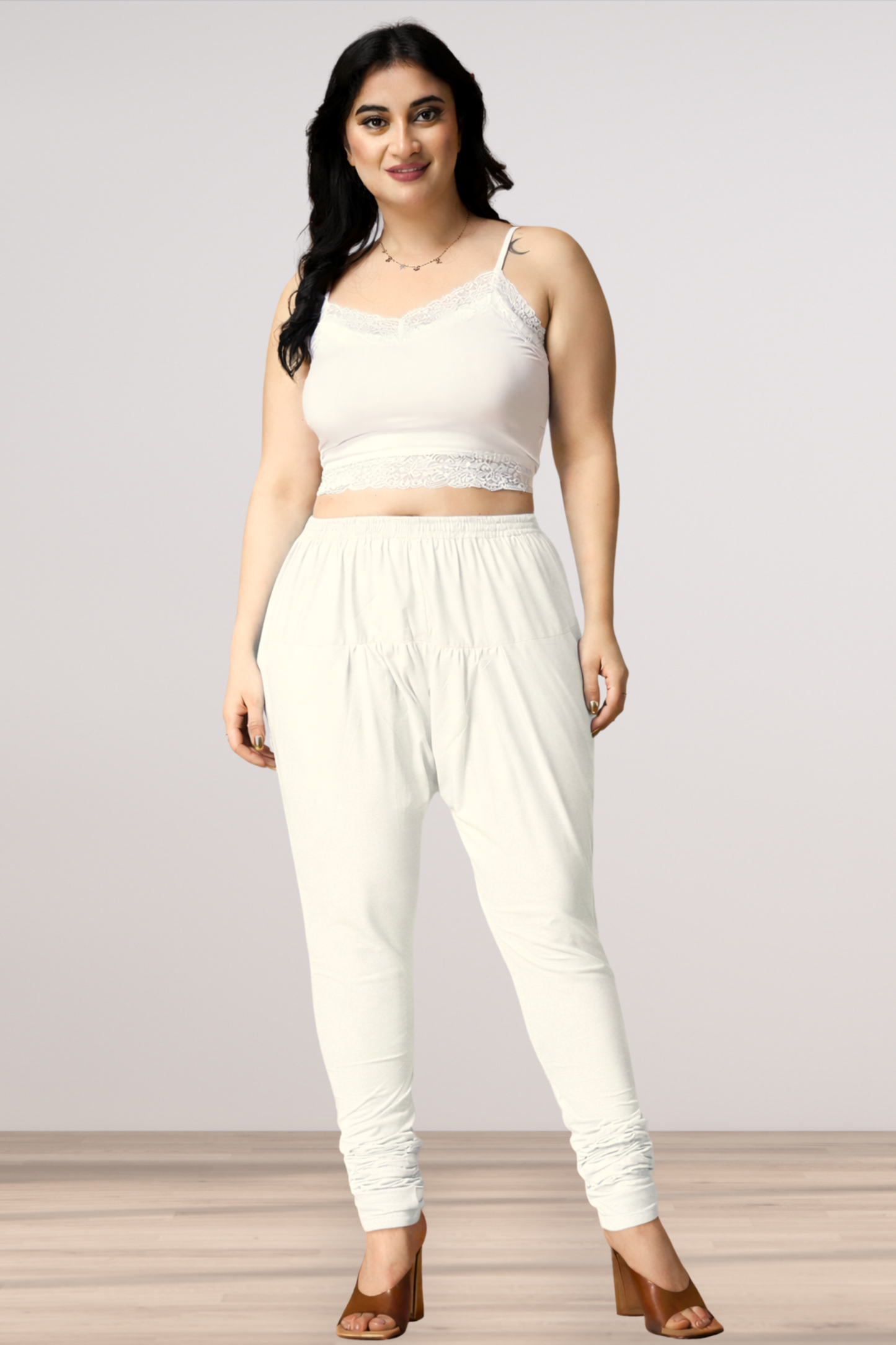 Off White Rayon Churidar Pants