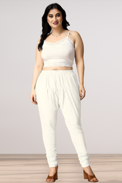 Off White Rayon Churidar Pants