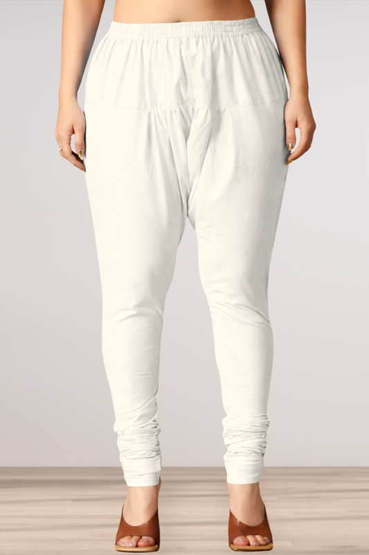 Off White Rayon Churidar Pants