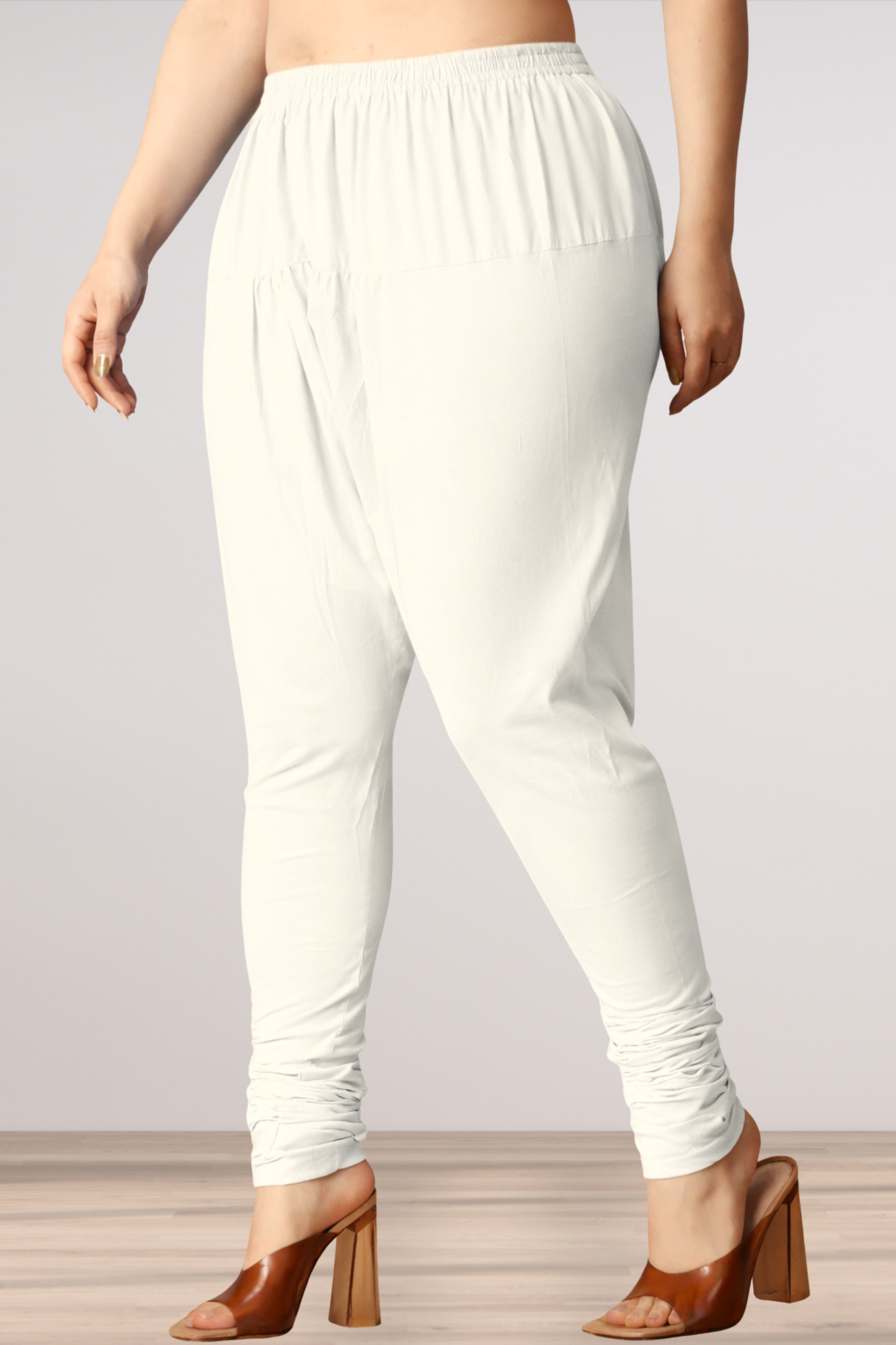 Off White Rayon Churidar Pants