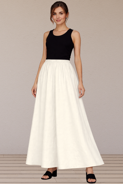 Off White Rayon Long Skirt