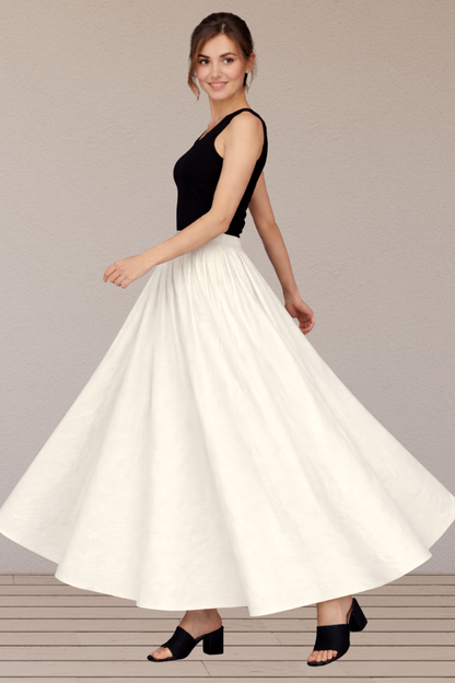 Off White Rayon Long Skirt