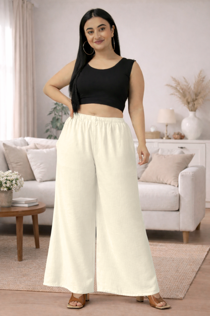 Off White Rayon Loose Palazzo