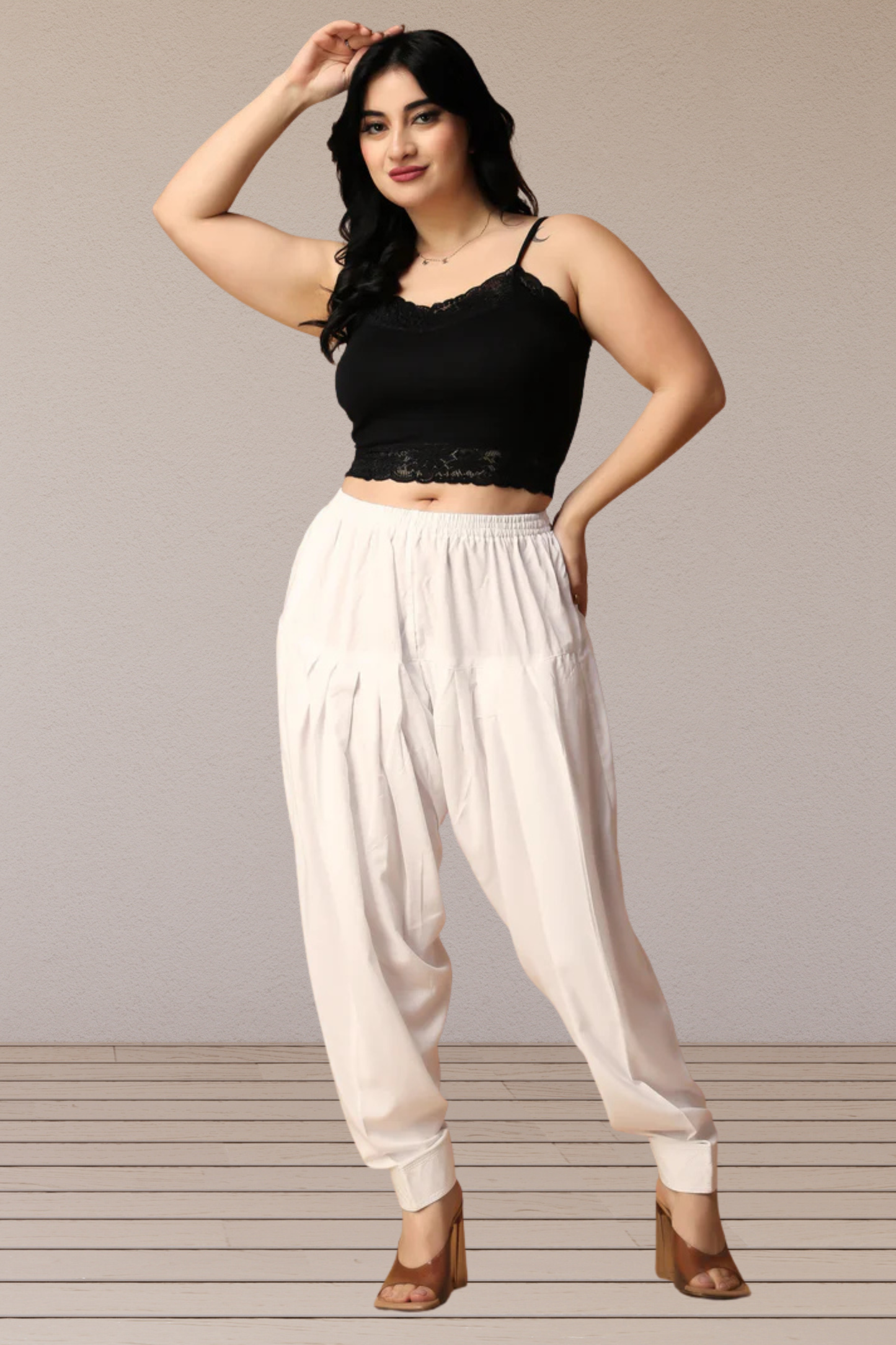 Off White Rayon Pleated Salwar