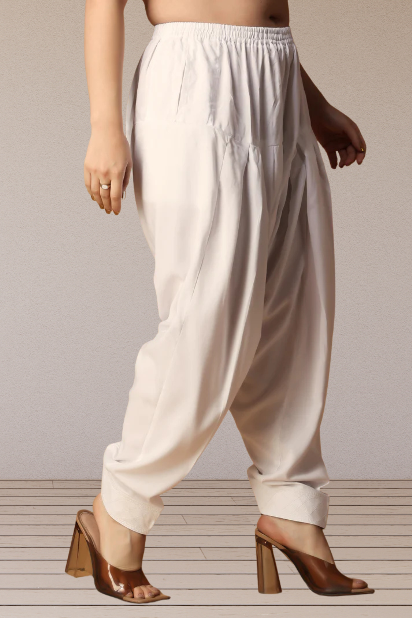 Off White Rayon Pleated Salwar