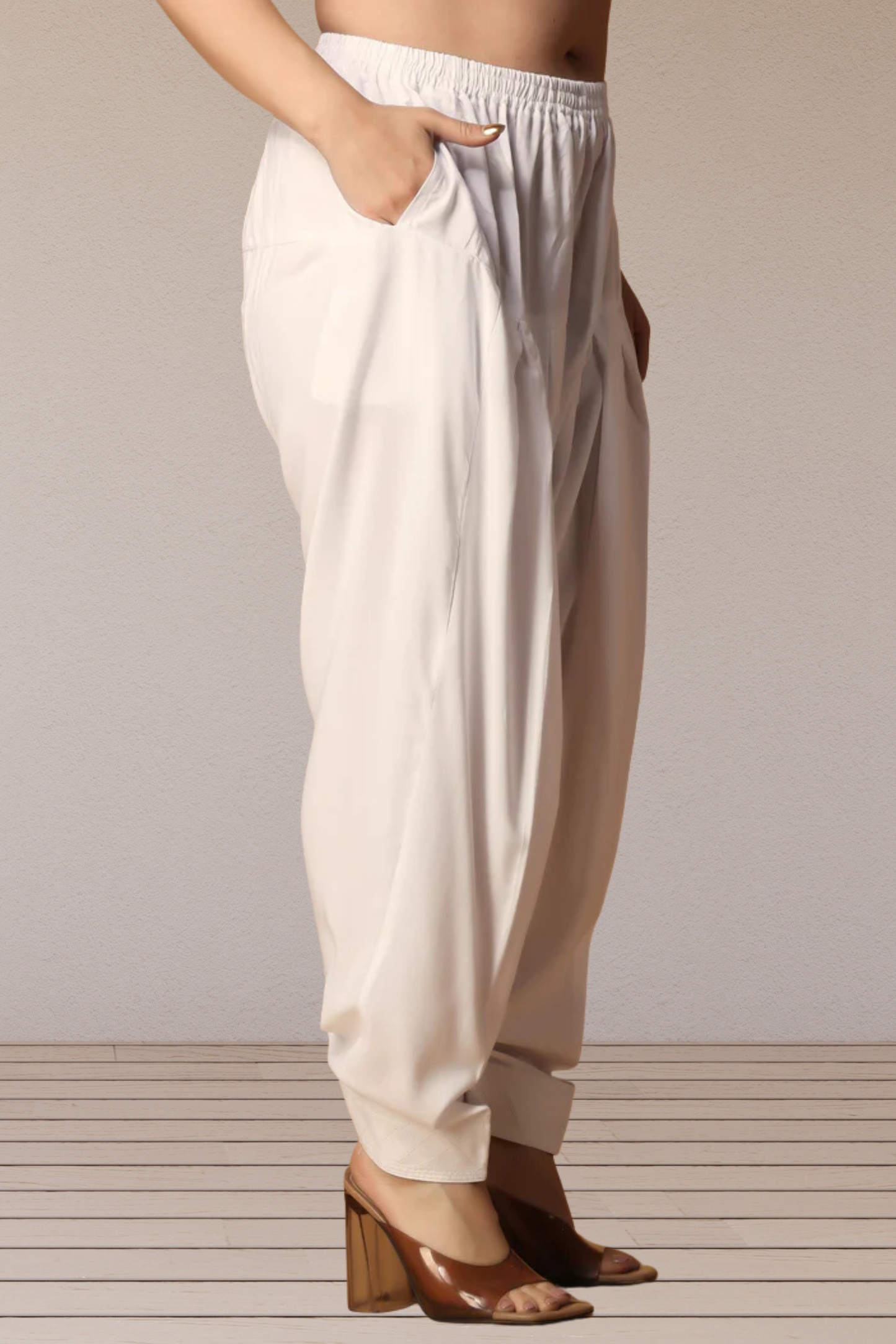 Off White Rayon Pleated Salwar