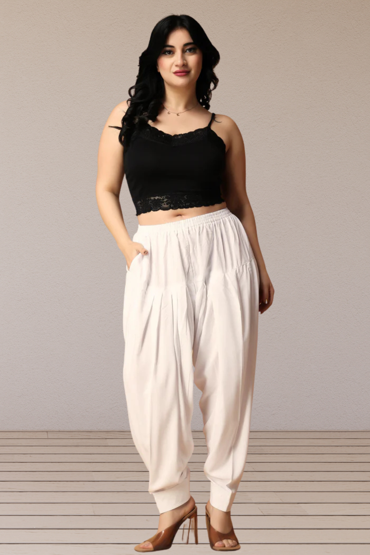 Off White Rayon Pleated Salwar