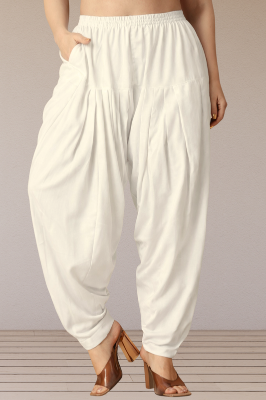 Off White Straight Rayon Salwar Pants