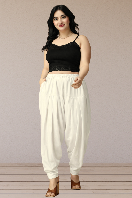 Off White Straight Rayon Salwar Pants