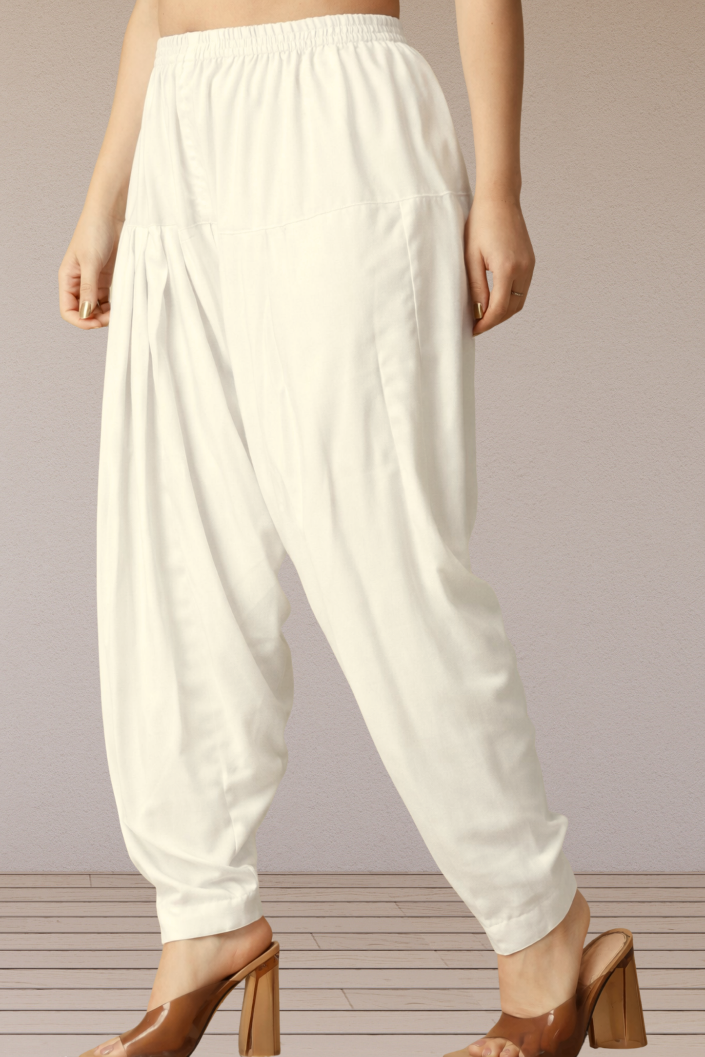 Off White Straight Rayon Salwar Pants