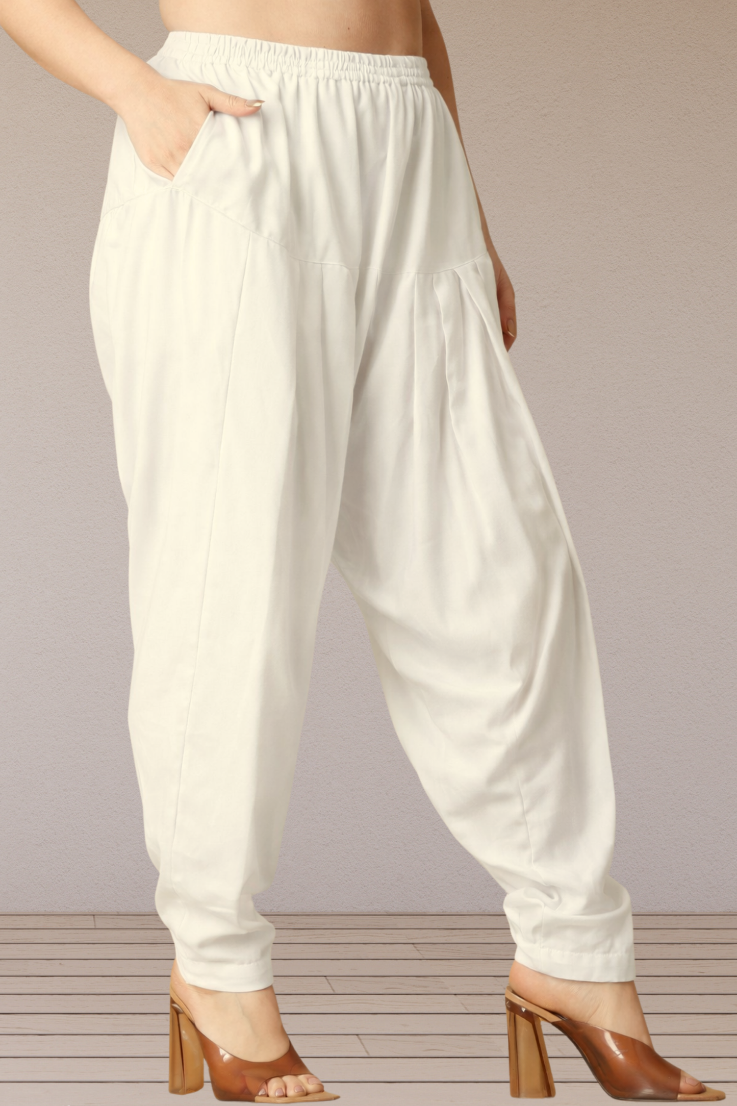 Off White Straight Rayon Salwar Pants