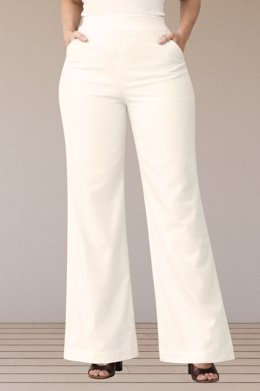 Off White Wide Leg Slub Pants