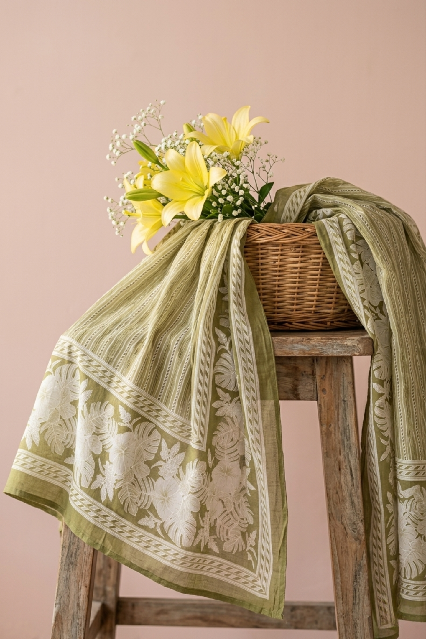 Olive Bloom Cotton Dupatta