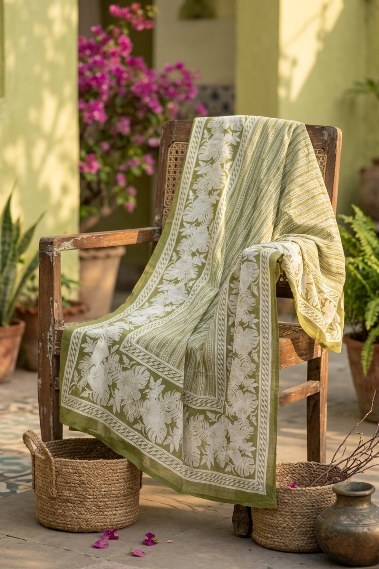 Olive Bloom Cotton Dupatta