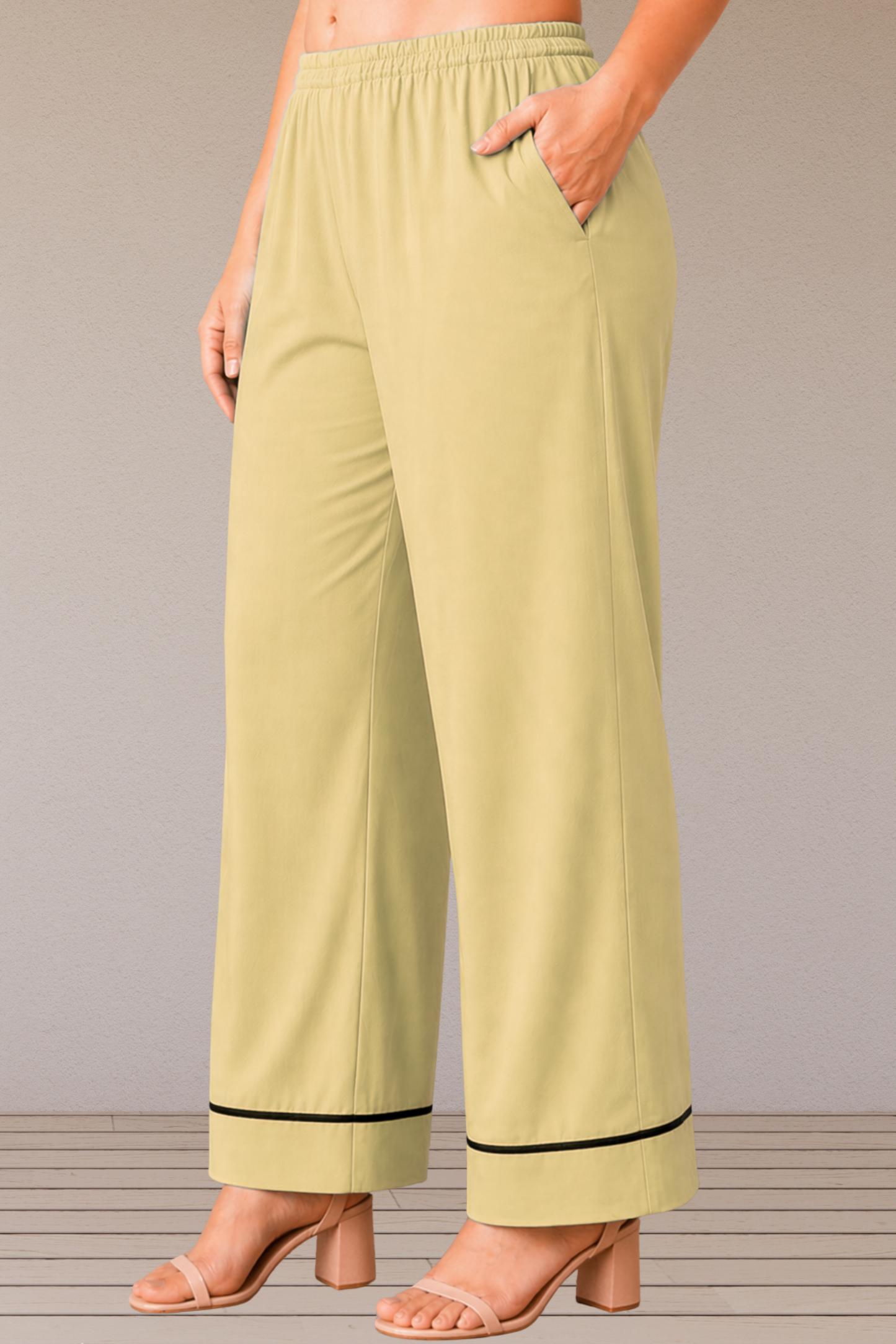 Olive Detailed Hemline Rayon Palazzo