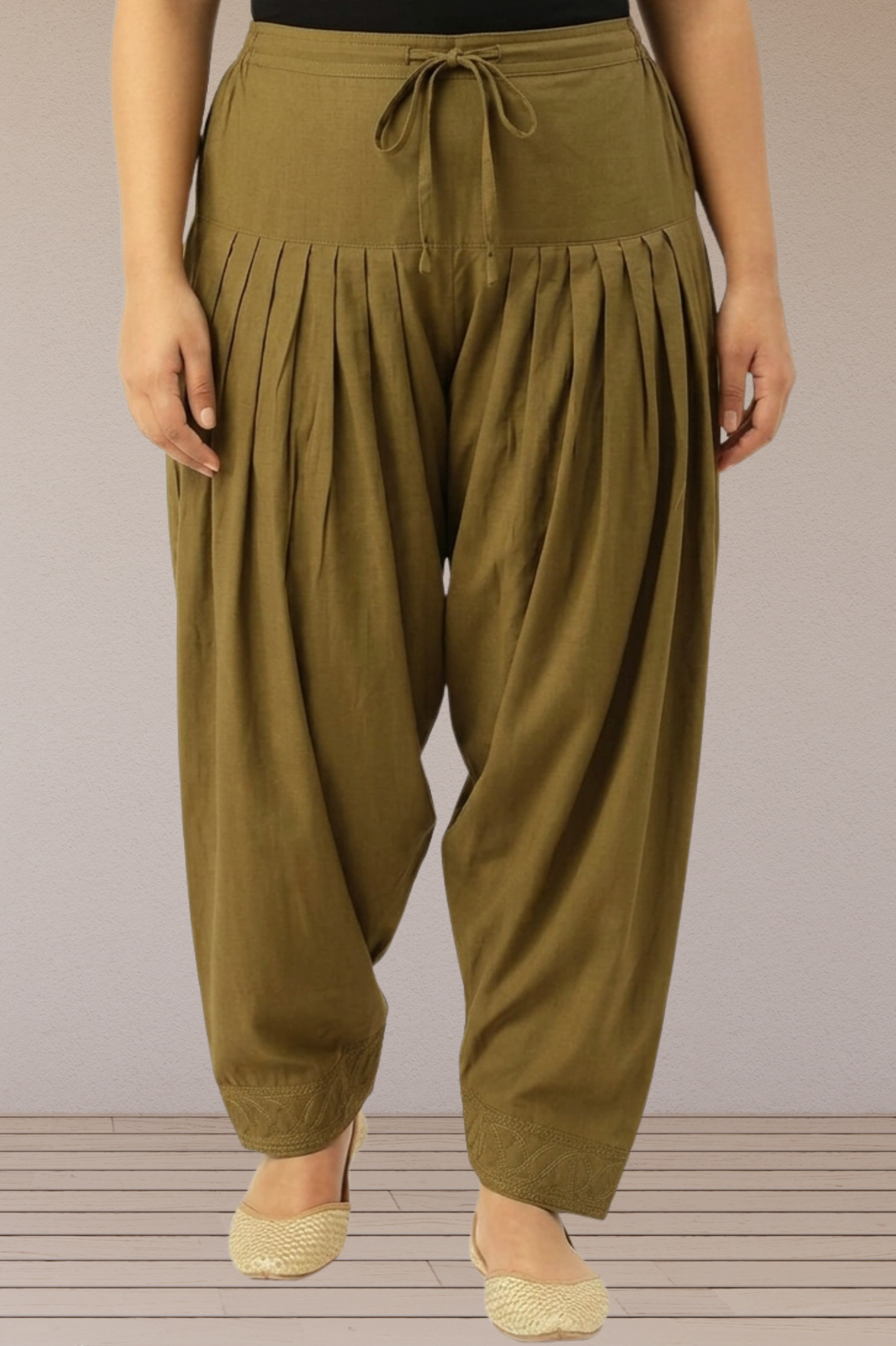 Olive Drape Pleated Salwar