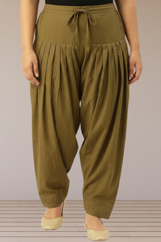 Olive Drape Pleated Salwar