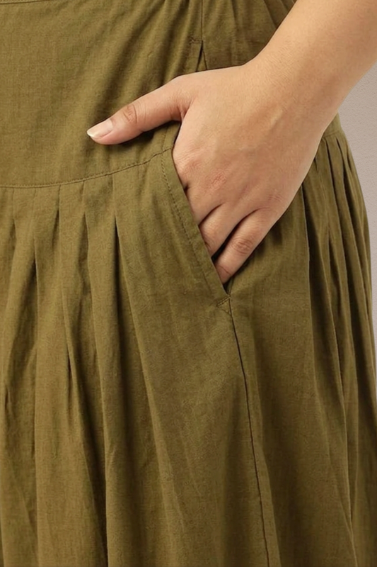 Olive Drape Pleated Salwar