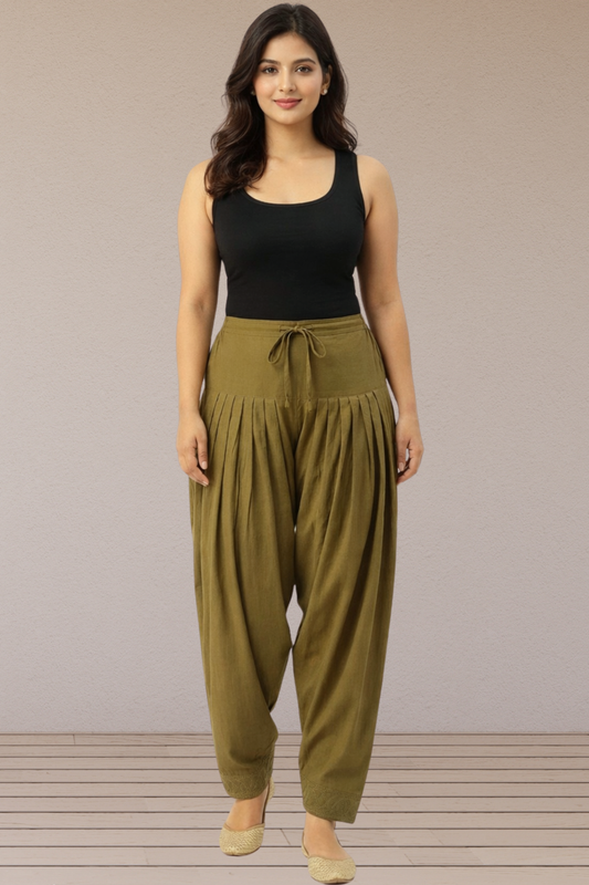 Olive Drape Pleated Salwar