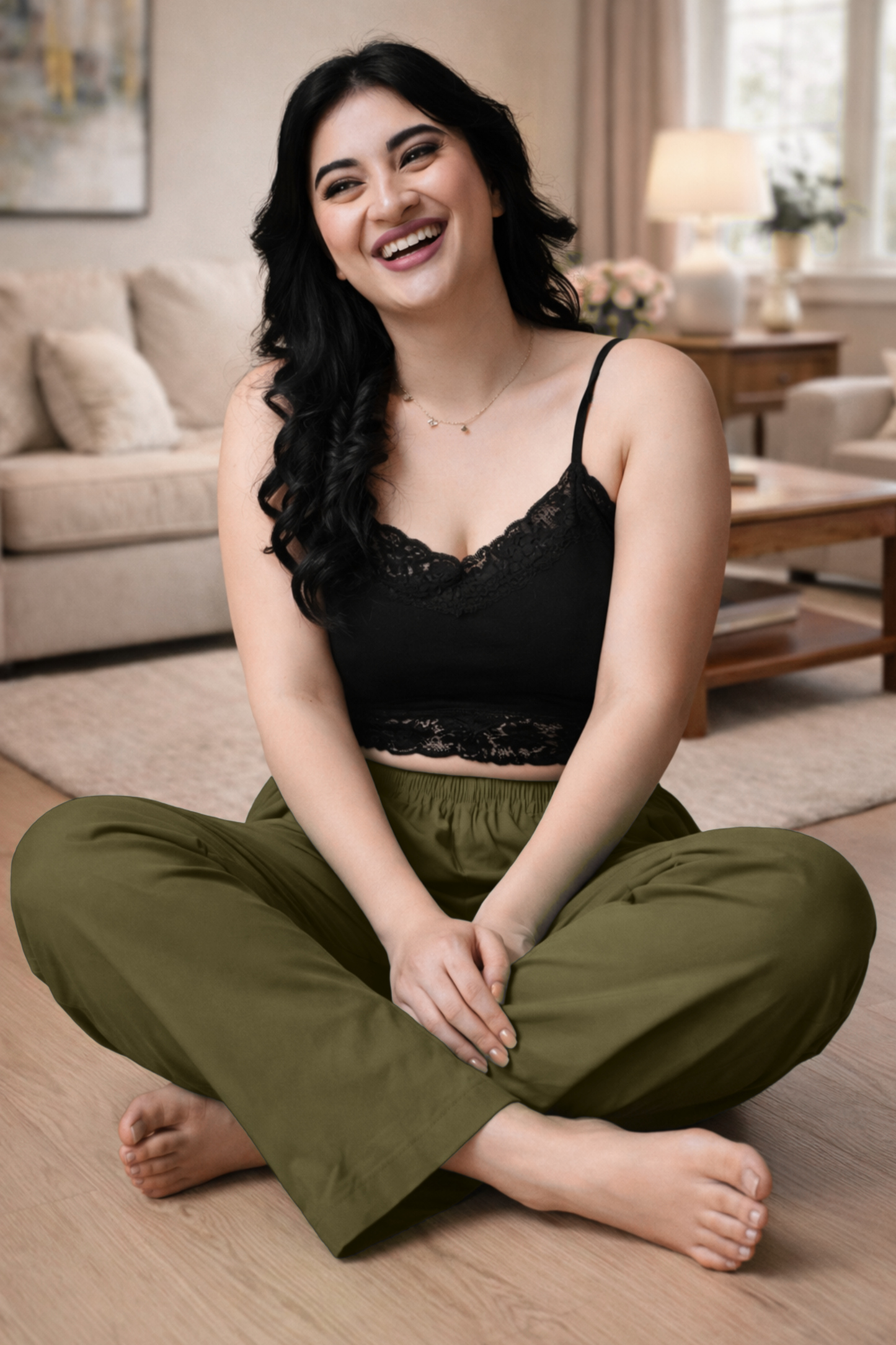 Olive Green Cotton Kurti Pant