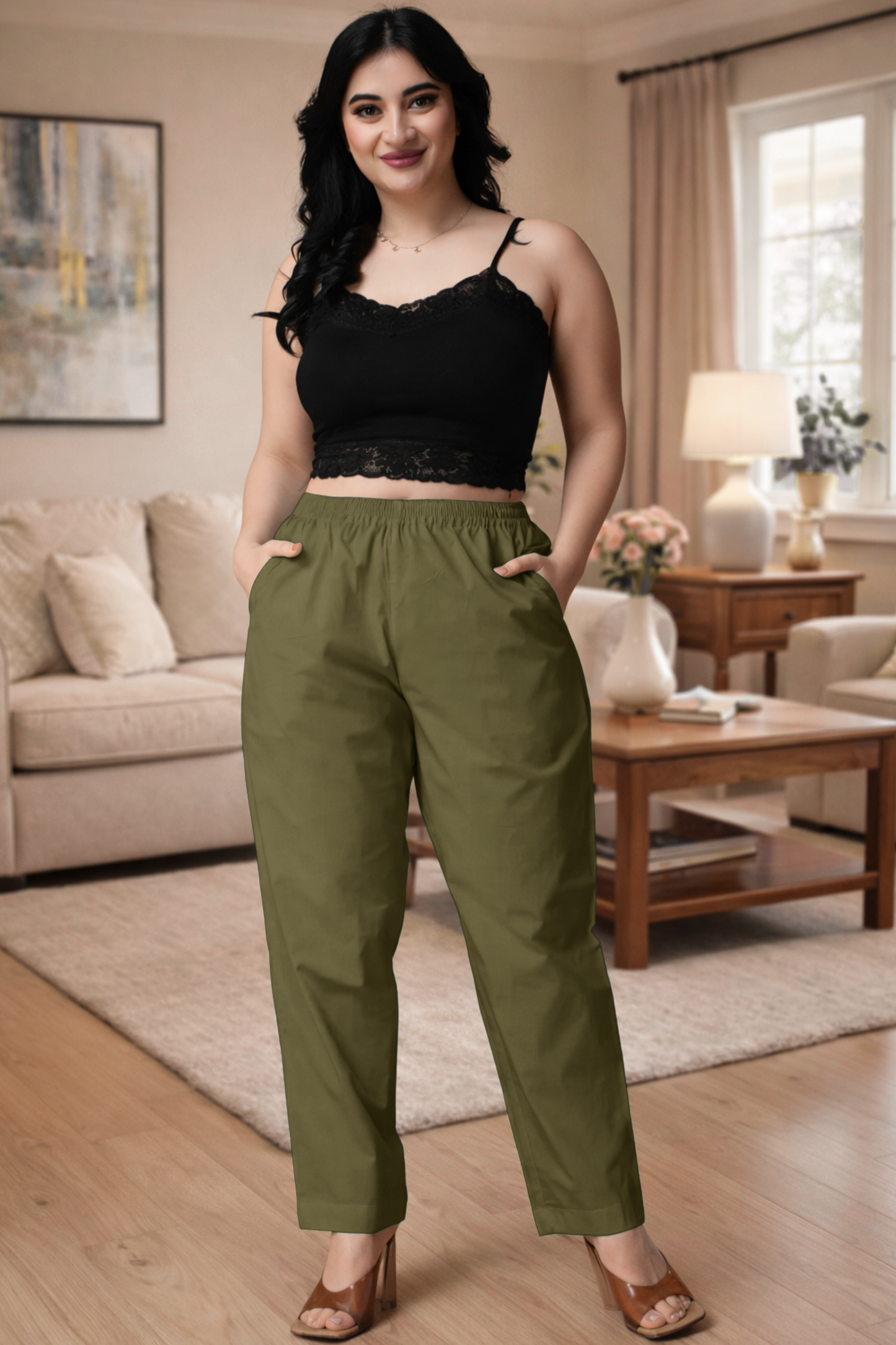 Olive Green Cotton Kurti Pant