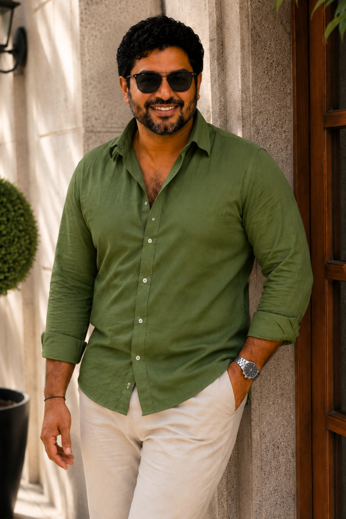 Olive Green Poplin Cotton Shirt