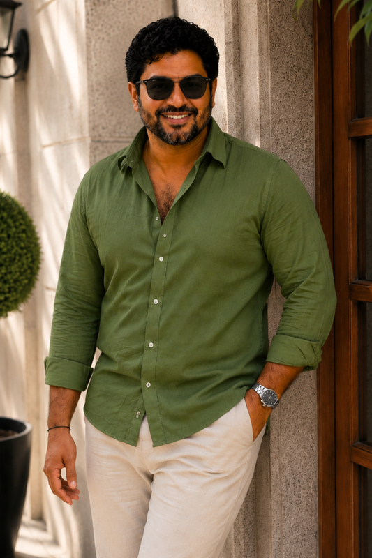 Olive Green Poplin Cotton Shirt