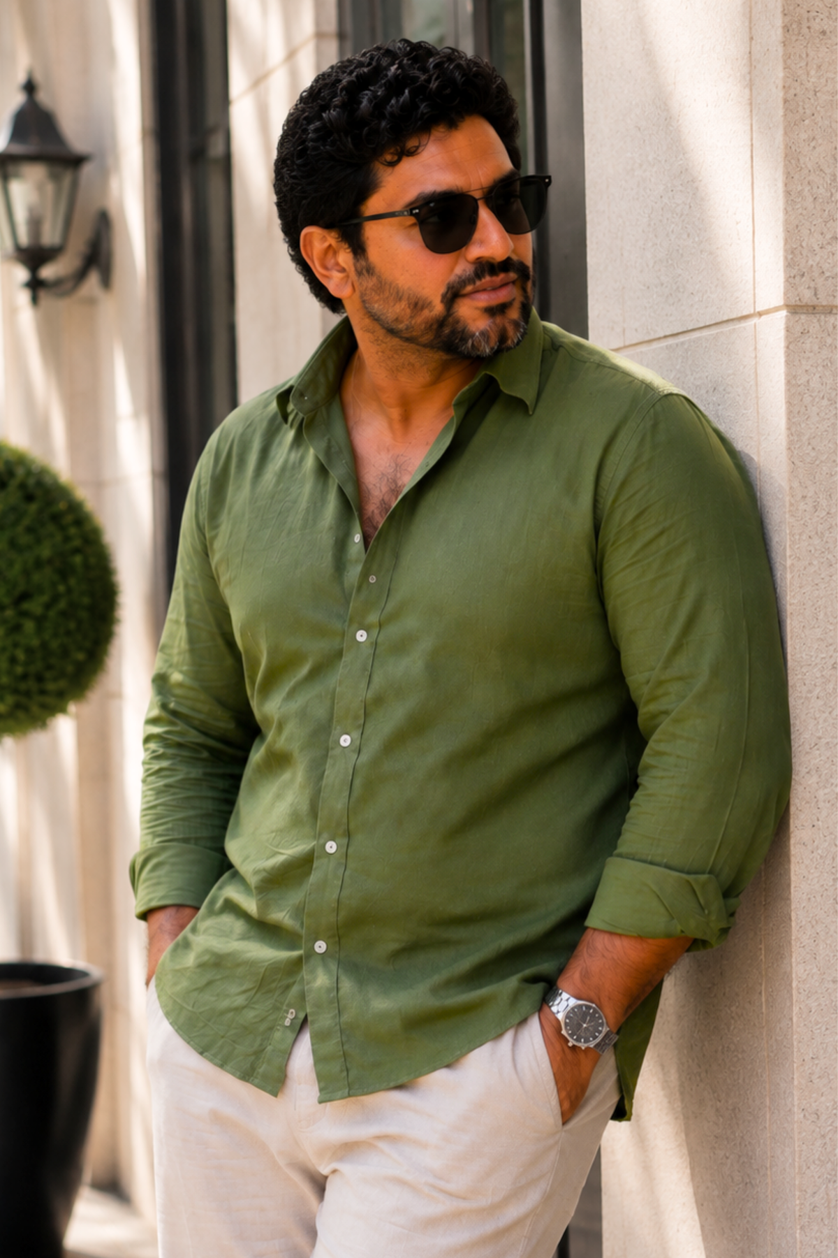 Olive Green Poplin Cotton Shirt