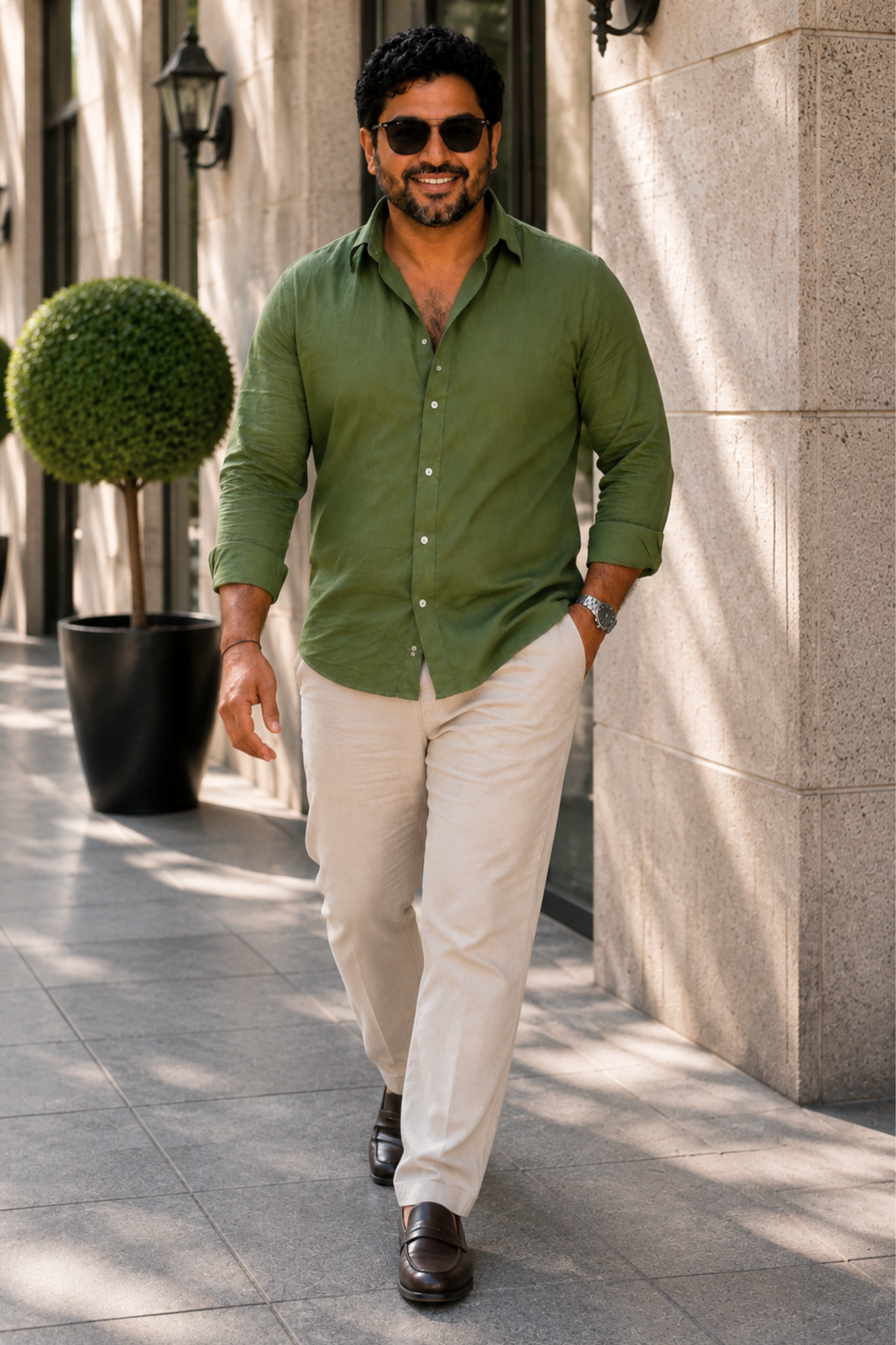 Olive Green Poplin Cotton Shirt