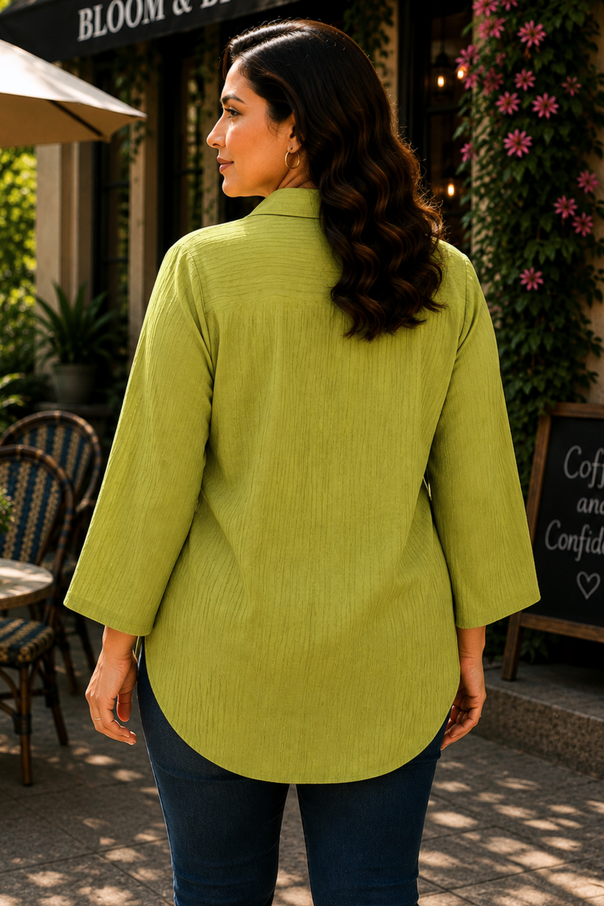 Pistachio Pop Textured Pleated Shirt