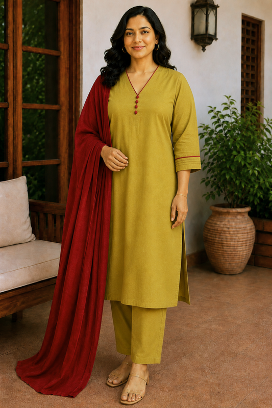 Olive Harmony Cotton Kurta Set