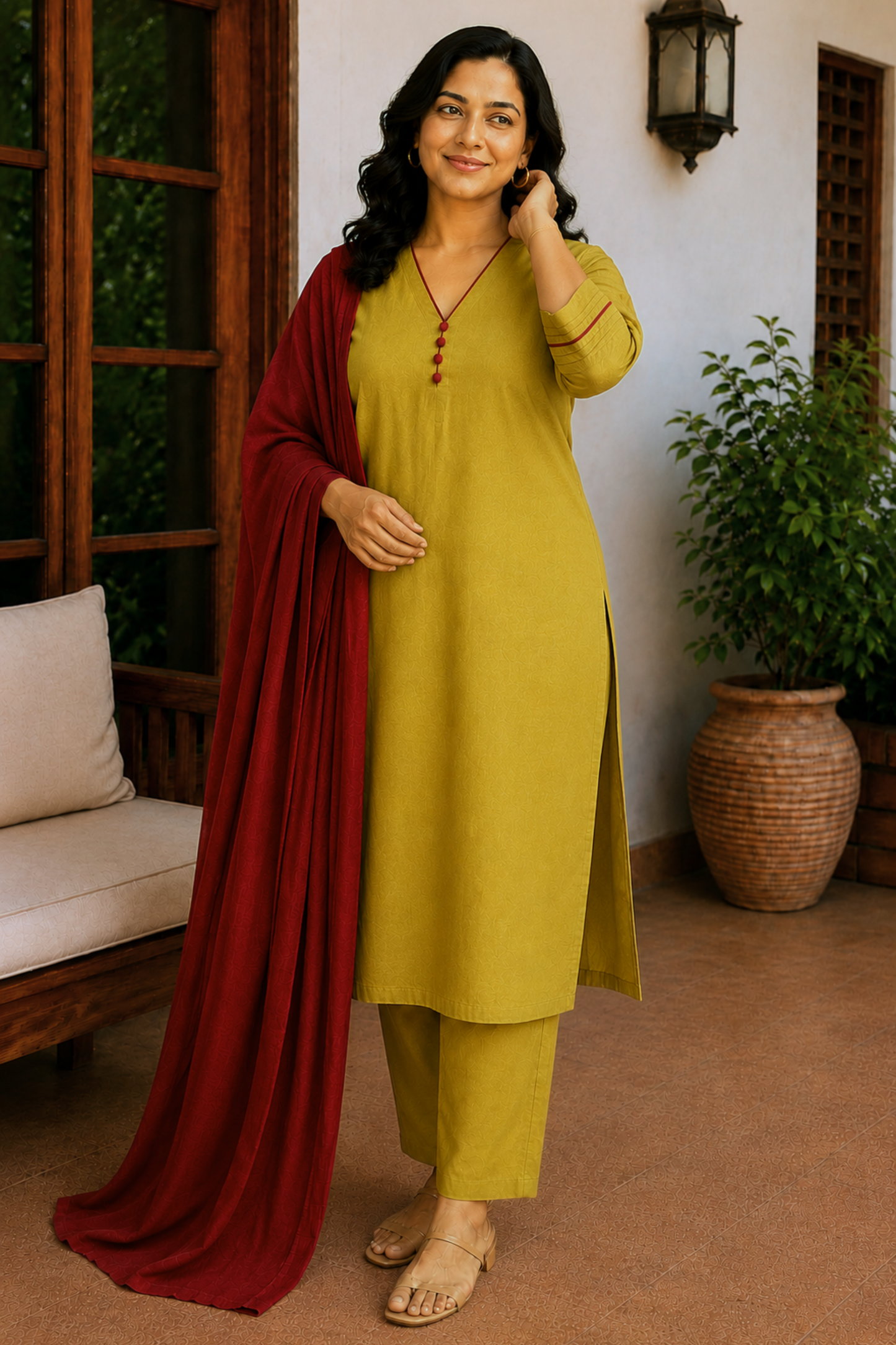 Olive Harmony Cotton Kurta Set
