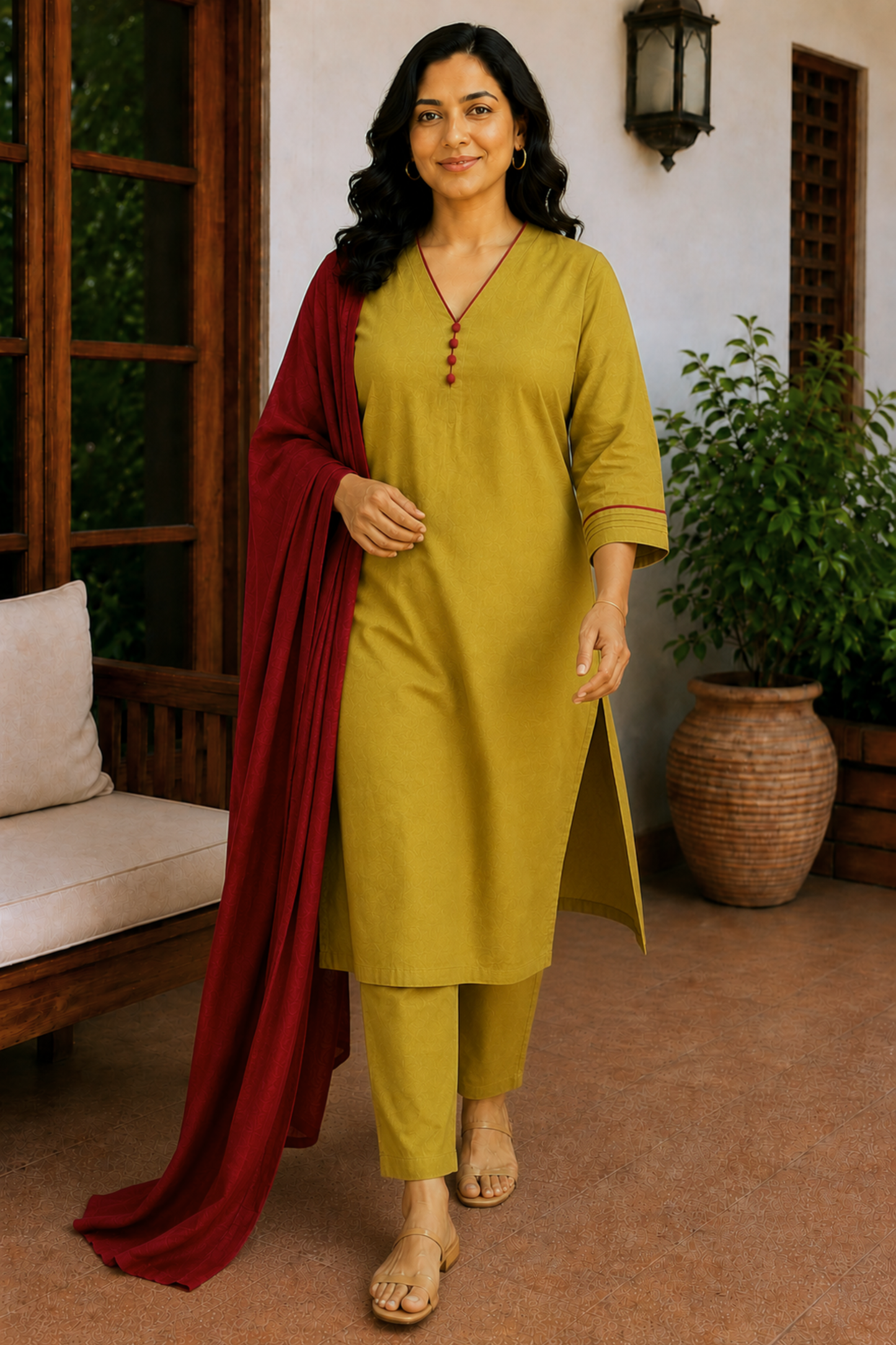 Olive Harmony Cotton Kurta Set