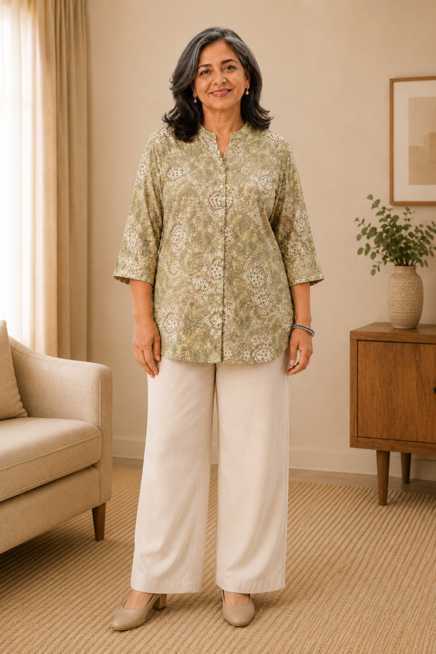 Olive Mandarin Short Kurta