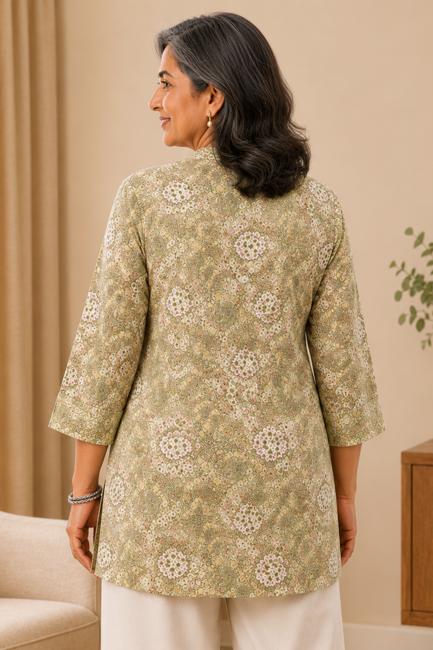 Olive Mandarin Short Kurta