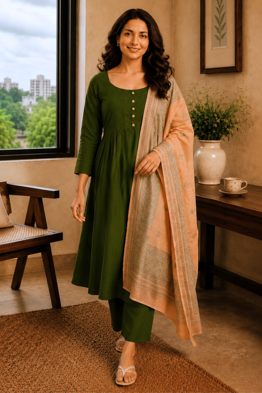 Peachy Henna Rayon Anarkali Set