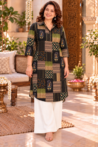 Olive Paisley Foiled Kurta With Pockets