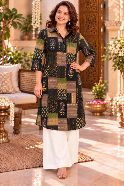 Olive Paisley Foiled Kurta With Pockets