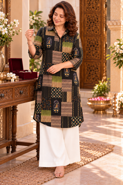 Olive Paisley Foiled Kurta With Pockets