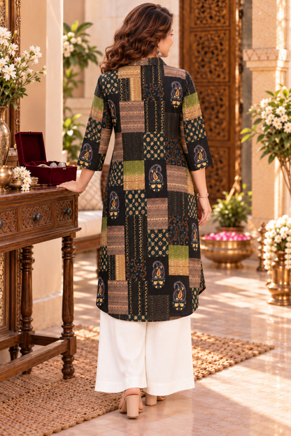 Olive Paisley Foiled Kurta With Pockets