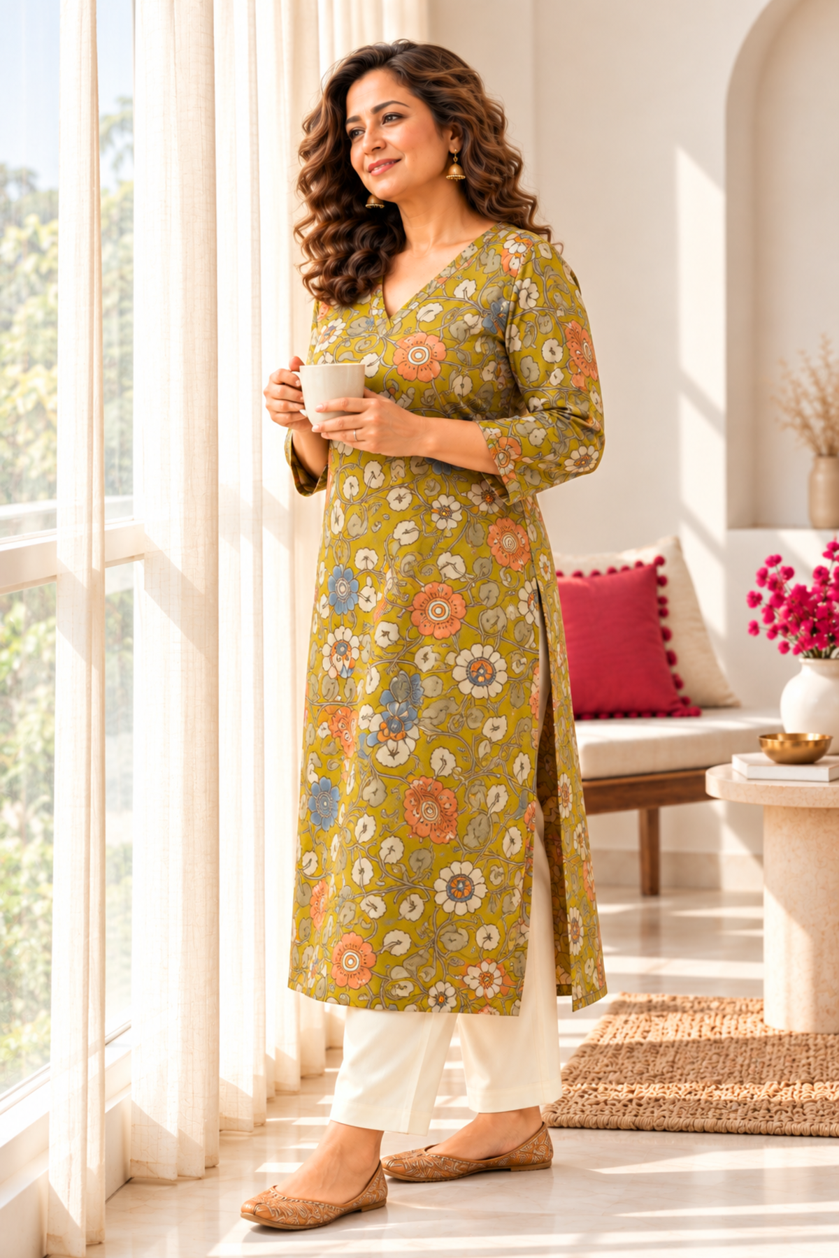 Olive Reverie A-line Cotton Kurta