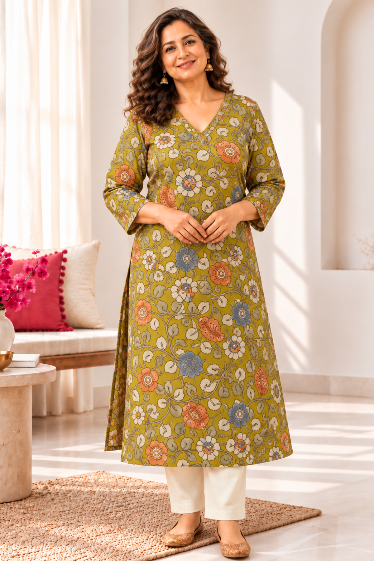 Olive Reverie A-line Cotton Kurta