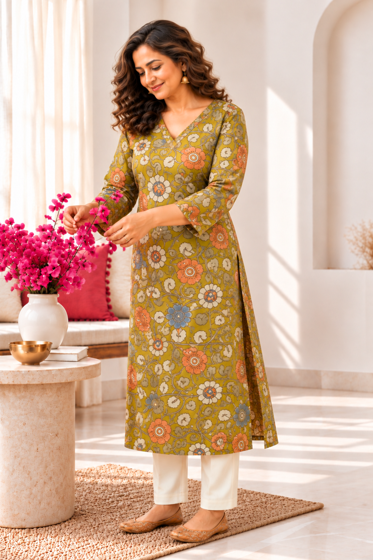 Olive Reverie A-line Cotton Kurta