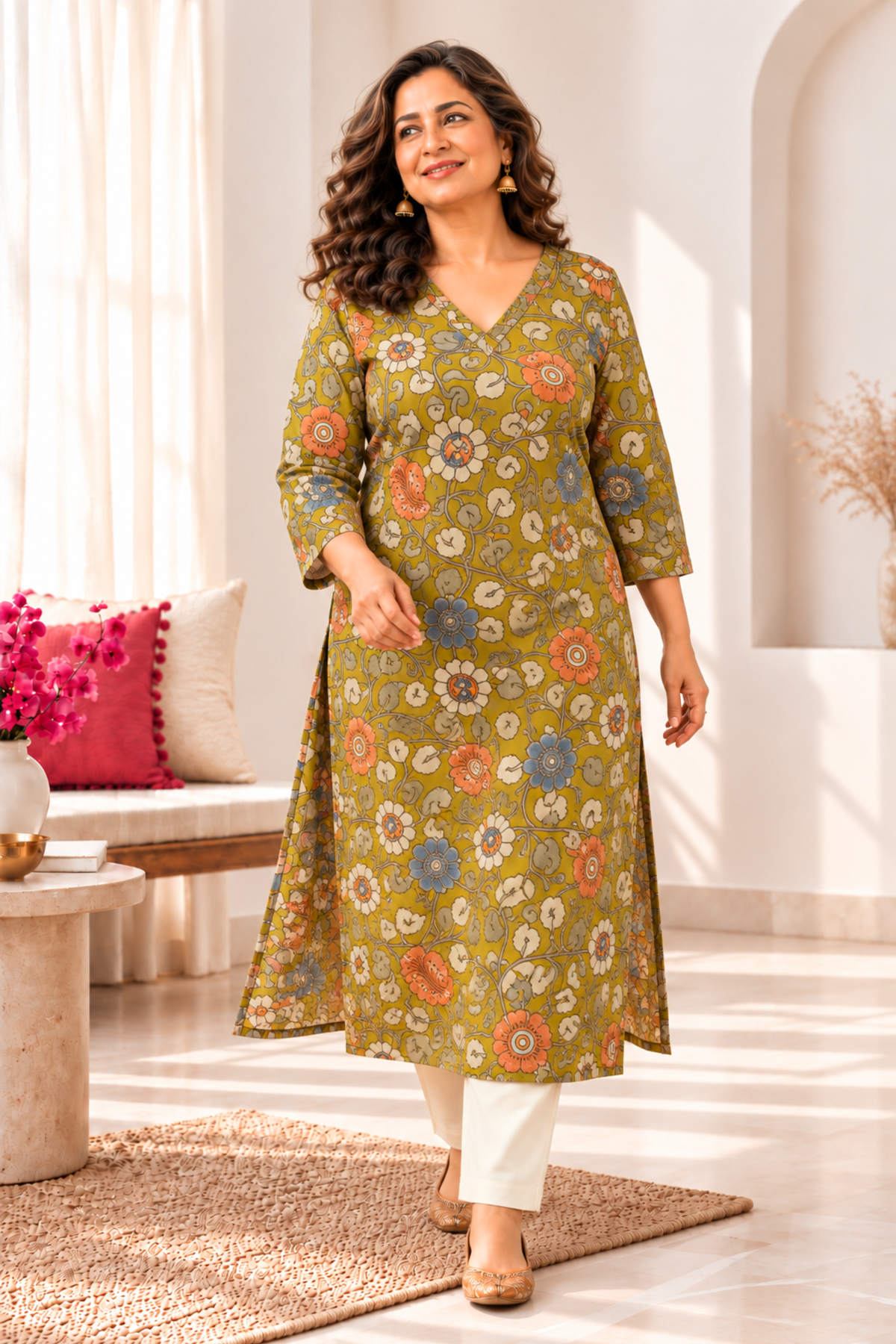 Olive Reverie A-line Cotton Kurta